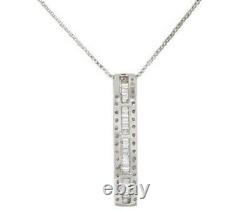 0.50 Ct Round Baguette Cut Natural Diamond Bar Pendant Necklace Sterling Silver