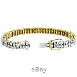 10k Yellow Gold Over Men Diamond Sterling Silver 2 Row Tennis Link Bracelet 8.5
