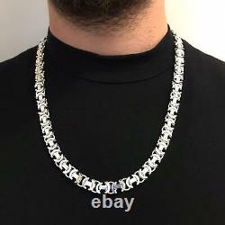11mm Mens Flat Byzantine Euro Chain Necklace 925 Sterling Silver 128GR 26Inch