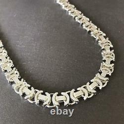 11mm Mens Flat Byzantine Euro Chain Necklace 925 Sterling Silver 128GR 26Inch