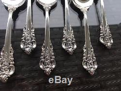 12 Set Wallace Grande Baroque Sterling Silver Cream Soup Spoons Round Bowl Grand