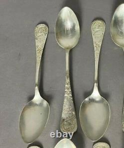 12 Whiting Antique Victorian Engraved Sterling Silver Spoons