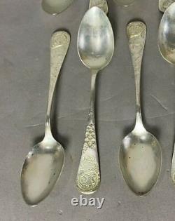 12 Whiting Antique Victorian Engraved Sterling Silver Spoons