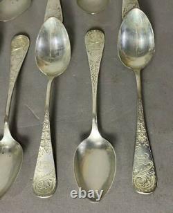 12 Whiting Antique Victorian Engraved Sterling Silver Spoons