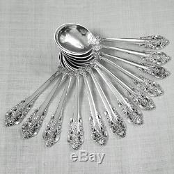 12 cream soup spoons in Grande Baroque by Wallace 1941 sterling silver mono ABD
