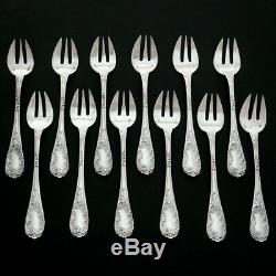 12pc Antique French Sterling Silver PUIFORCAT Oyster Shell Fish Fork Set