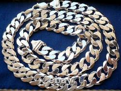 13mm 925 STERLING SILVER MEN'S CUBAN LINK CHAIN NECKLACE 24 Free shipping
