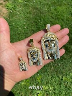 14k Gold Over Real 925 Sterling Silver Icy Jesus Piece Pendant Iced Men Necklace