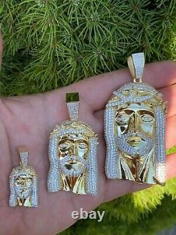 14k Gold Over Real 925 Sterling Silver Icy Jesus Piece Pendant Iced Men Necklace