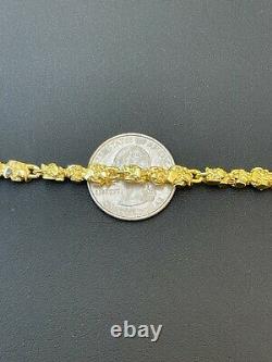 14k Gold Over Solid 925 Sterling Silver Gold Nugget Link Bracelet 7-8.5 Mens