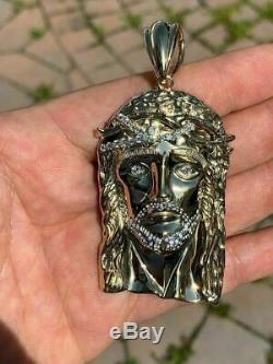 14k Gold Over Solid 925 Sterling Silver Jesus Piece Necklace Large 2.5 ITALY