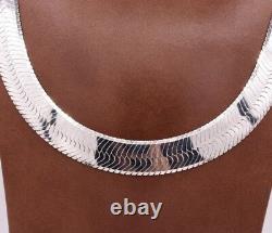 14mm Bold Herringbone Chain Necklace Real Solid Sterling Silver 925 Italy