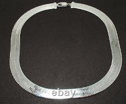 14mm Bold Wide Herringbone Chain Necklace Solid 925 Sterling Silver