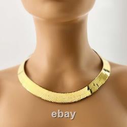 16mm Bold Herringbone Chain Necklace 14K Yellow Gold Plated Sterling Silver 925