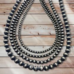 18 Navajo Pearls Sterling Silver 6mm Beads Necklace