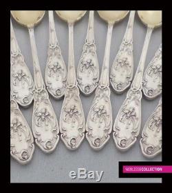18 PIECES! ANTIQUE 1880s FRENCH STERLING SILVER & VERMEIL GOLD COFFEE SPOONS SET