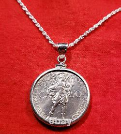 1933 Vatican St Michael the Archangel Coin Sterling Silver Pendant Necklace +Box