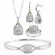 1/5 Ct Diamond Pendant, Bangle, Ring, & Earrings Set, Sterling Silver Over Brass