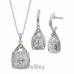 1/5 ct Diamond Pendant, Bangle, Ring, & Earrings Set, Sterling Silver Over Brass