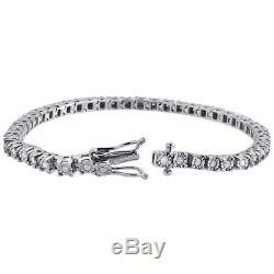 1 Row Sterling Silver Genuine Round Diamond Tennis Bracelet 7.25 Links 1 Ctw