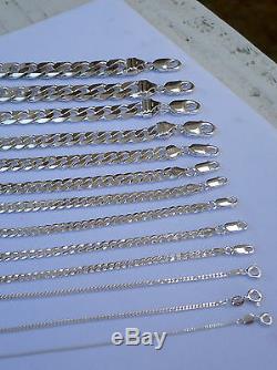 1mm -15mm Men's Women's 925 Sterling Silver Cuban Link Chain Necklace 16-36