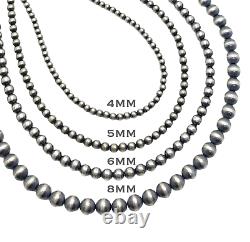 22 Navajo Pearls Sterling Silver 4mm Beads Necklace