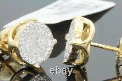 27 CARAT STERLING SILVER YELLOW GOLD MEN WOMEN 9mm REAL DIAMONDS EARRINGS STUDS