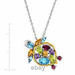 2 1/2 ct Natural Multi-Stone Turtle Pendant in Sterling Silver & 14K Gold