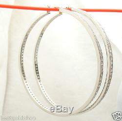 2 3/4 70mm Diamonique CZ Large Hoop Earrings Real 925 Sterling Silver