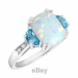 2 3/8 ct Natural Opal & Swiss Blue Topaz Ring with Diamonds in Sterling Silver
