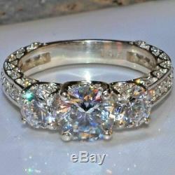 2.50Ct Round Near White Moissanite 3 Stone Engagement Ring 925 Sterling Silver