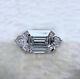 2.73 Ct East West Emerald Cut Moissanite Engagement Ring 925 Sterling Silver