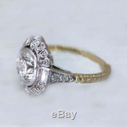 2.80 Ct Round Cut Moissanite Art Deco Bezel Engagement Ring 925 Sterling Silver