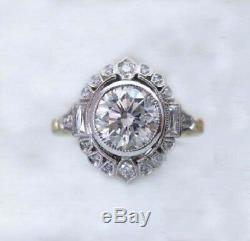 2.80 Ct Round Cut Moissanite Art Deco Bezel Engagement Ring 925 Sterling Silver