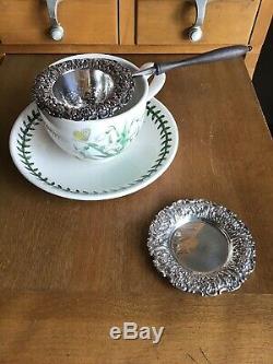 2 Tiffany & Co Floral Fern STERLING SILVER Tray & Over cup Tea Strainer w handle