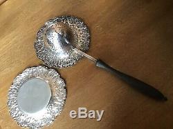 2 Tiffany & Co Floral Fern STERLING SILVER Tray & Over cup Tea Strainer w handle