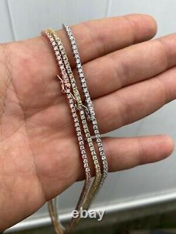 2mm SOLID 925 Sterling Silver Micro Tennis Chain Real Iced Diamond Necklace Gold