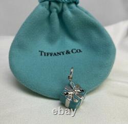 $300 Tiffany & Co. Sterling Silver 925 Blue Enamel Gift Box Charm With Pouch