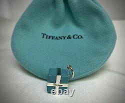 $300 Tiffany & Co. Sterling Silver 925 Blue Enamel Gift Box Charm With Pouch