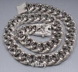 32 1120g HEAVY CHUNKY BIKER CURB CHAIN SKULL 925 STERLING SILVER MENS NECKLACE