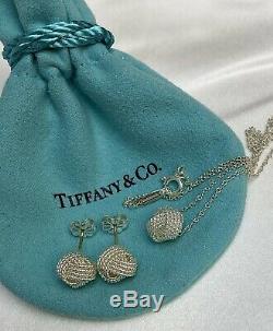 $475 Tiffany & Co Sterling Silver 925 10mm Twist Knot Rope Earring & Pendant Set