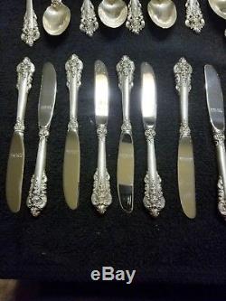 (48 Pc) Large Wallace Grand Baroque Sterling Silver Flatware Old Set Heavy Great