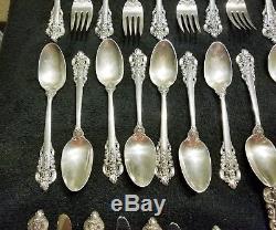 (48 Pc) Large Wallace Grand Baroque Sterling Silver Flatware Old Set Heavy Great