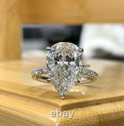 4CT White Pear Cut Moissanite Halo Engagement Wedding Ring 925 Sterling Silver