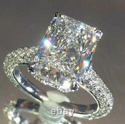 4.33ct Radiant cut Solitaire Diamond Engagement Ring Band Sterling Silver 925