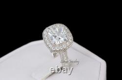 4.35ct Halo Cushion Cut 925 Sterling Silver Bridal Wedding Engagement Ring Set