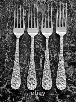 4 Stieff Rose Sterling Silver Regular Size Dinner Forks, 6 7/8 Long Excellent