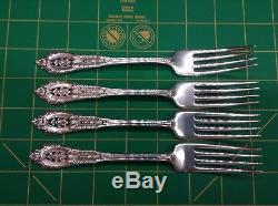 4 Wallace Rose Point Solid Sterling Silver Forks 7 inch Fork