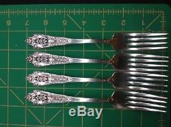 4 Wallace Rose Point Solid Sterling Silver Forks 7 inch Fork
