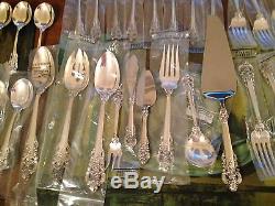 57pc Big Wallace Grand Baroque Sterling Silver Flatware Old Set Servers Most New